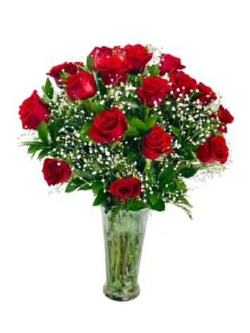 Red Roses with Baby Breath