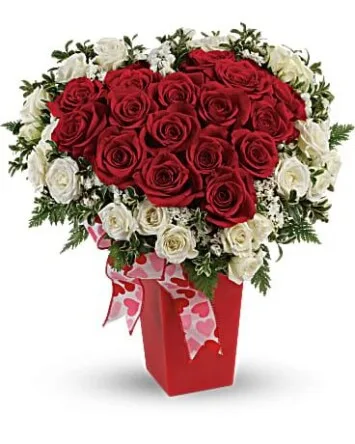 Heart and soul red and white roses arrangement