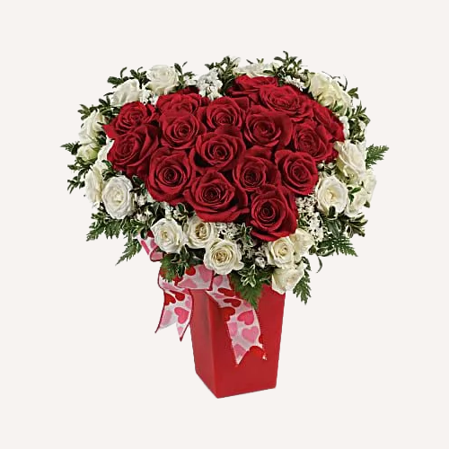 Heart and soul red and white roses arrangement