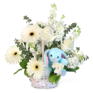 Tiny Blue Blessing Basket of Flowers