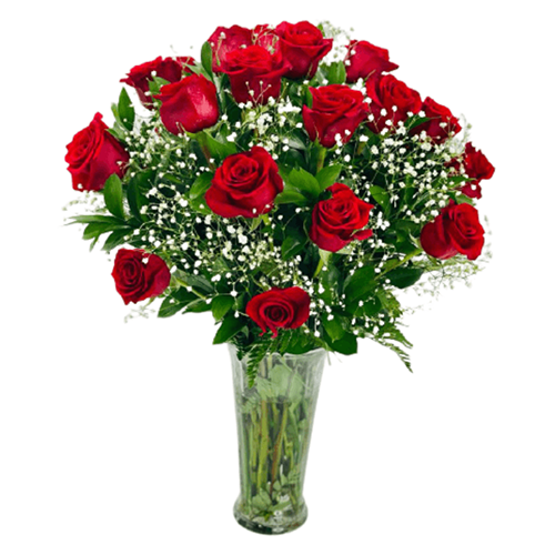 Red Roses with Baby Breath