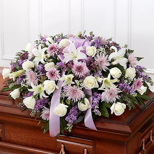 Lavender Memories Casket Flowers with FIVE DOZEN WHITE ROSES