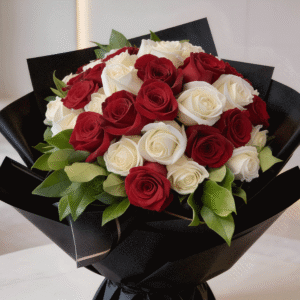 25 white & red rose wrapped bouquet DELUXE VALENTINE 2026 EDITION!