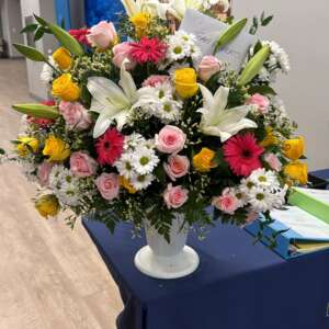 Heartfelt Condolences mix flowers with TWO DOZEN ROSES