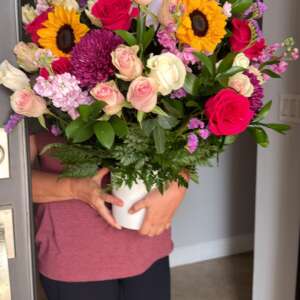 Birthday Mixed Bouquet With Roses Sunflowers and Chrysanthemums