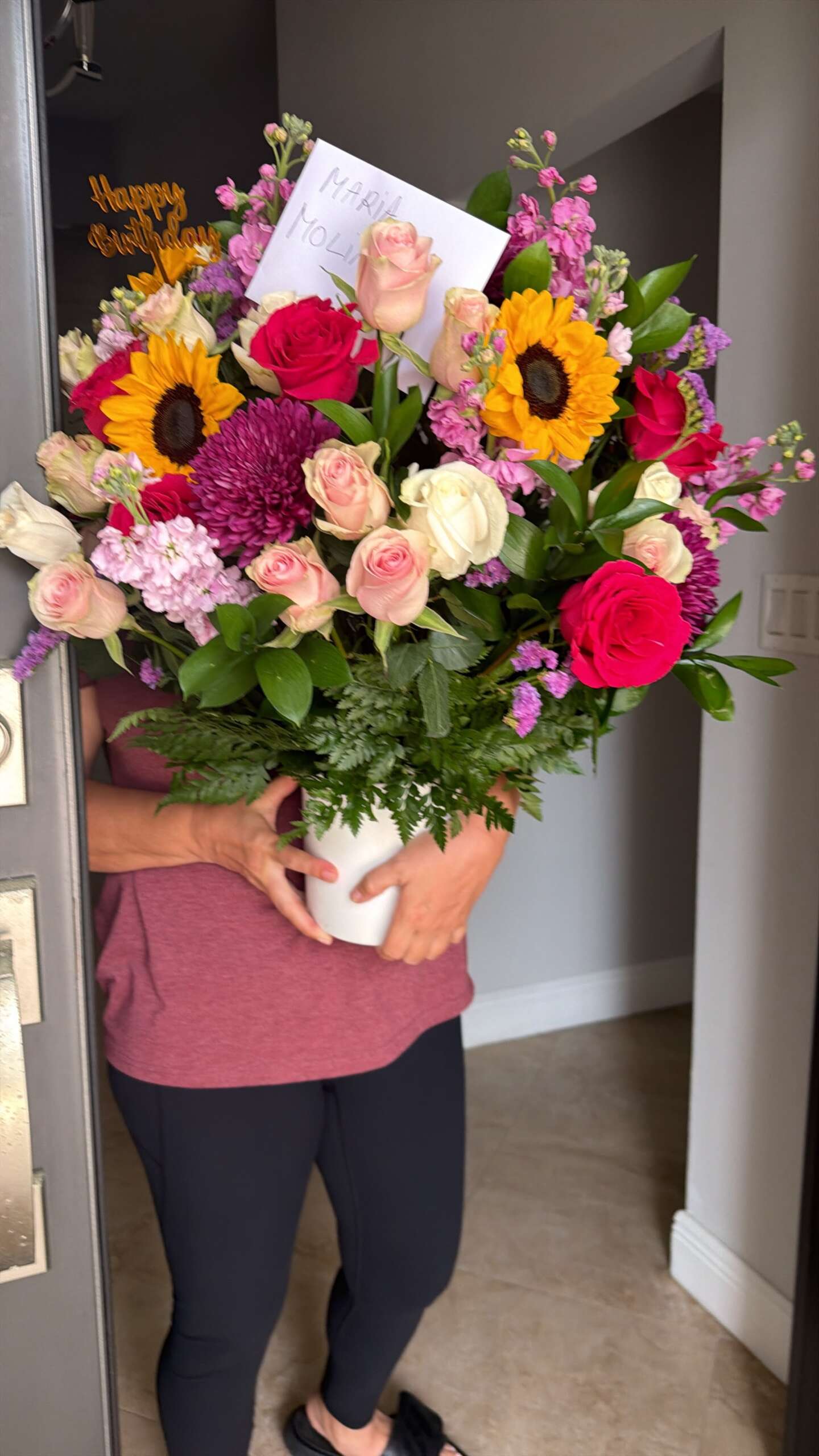 Birthday Mixed Bouquet With Roses Sunflowers and Chrysanthemums