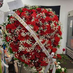 Red Rose and Carnation Heart Tribute Arrangement