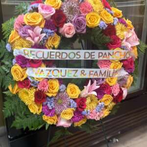 Mixed Color Sympathy Funeral Wreath with Roses and Carnations