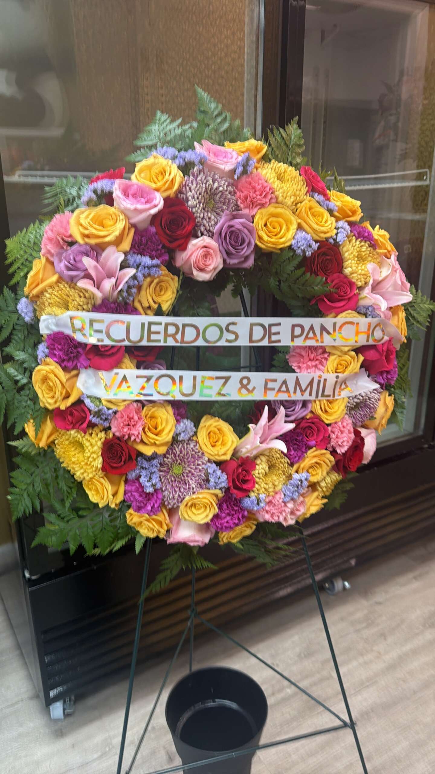 Mixed Color Sympathy Funeral Wreath with Roses and Carnations